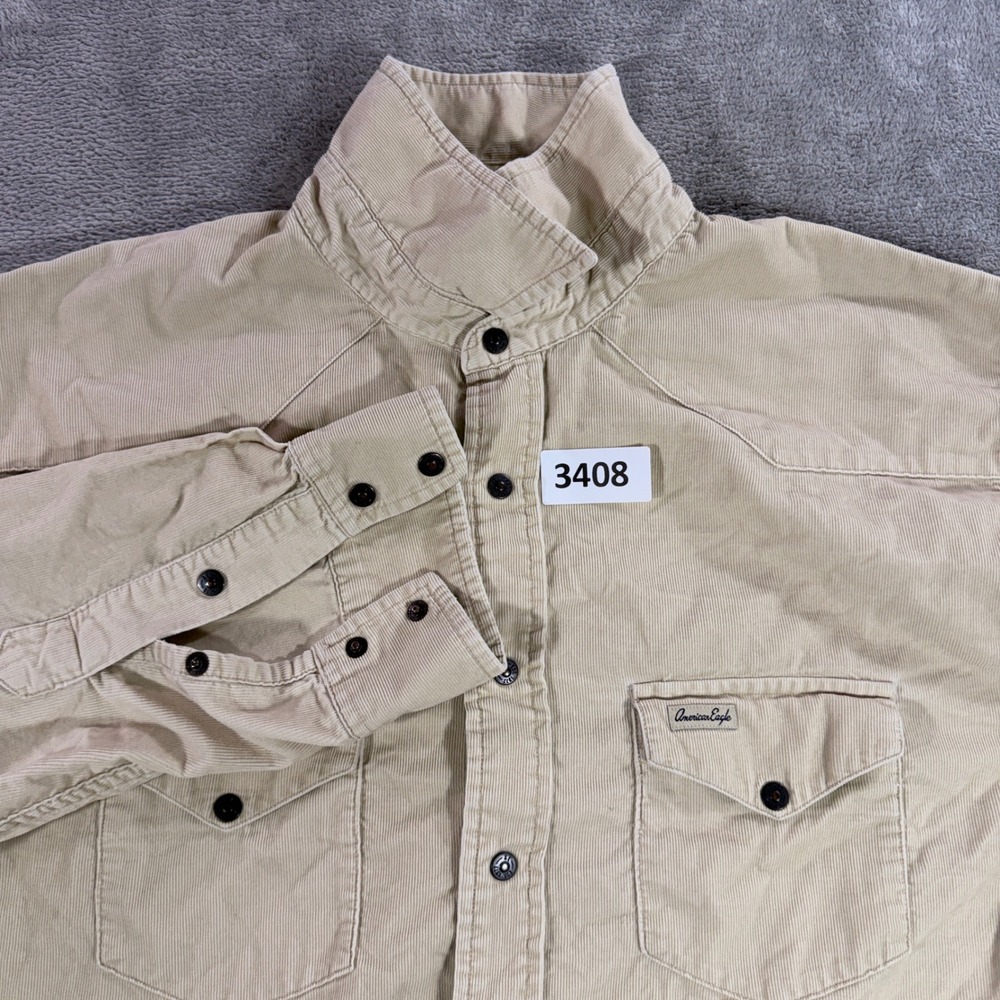 American Eagle Corduroy Shirt Mens L Tan Vintage Slim Fit Western Button Down
